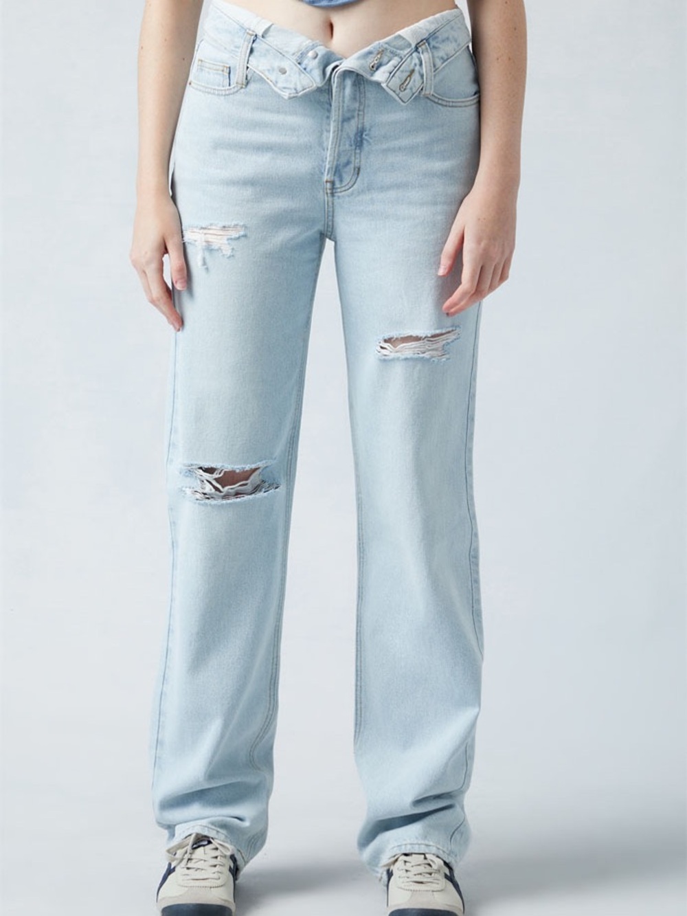 PacSun Light Indigo Fold Over Ripped 90s Boyfriend Jeans High Rise